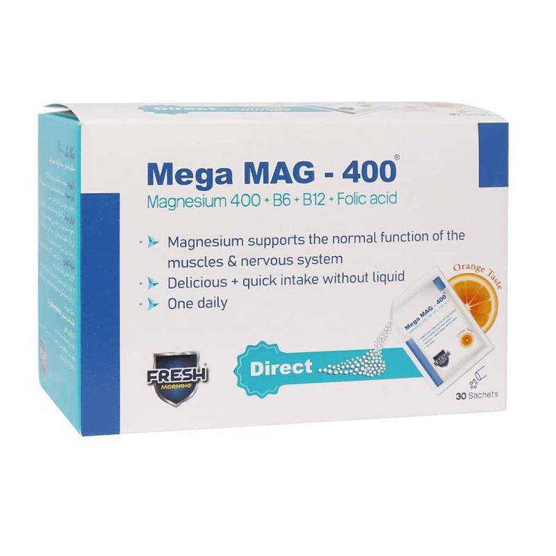 مگامگ®ساشه منیزیم400مگ+ب6+ب12+فولیک اسید30عددی