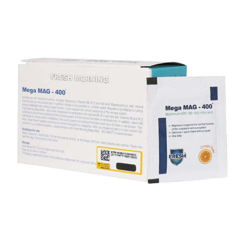 مگامگ®ساشه منیزیم400مگ+ب6+ب12+فولیک اسید30عددی